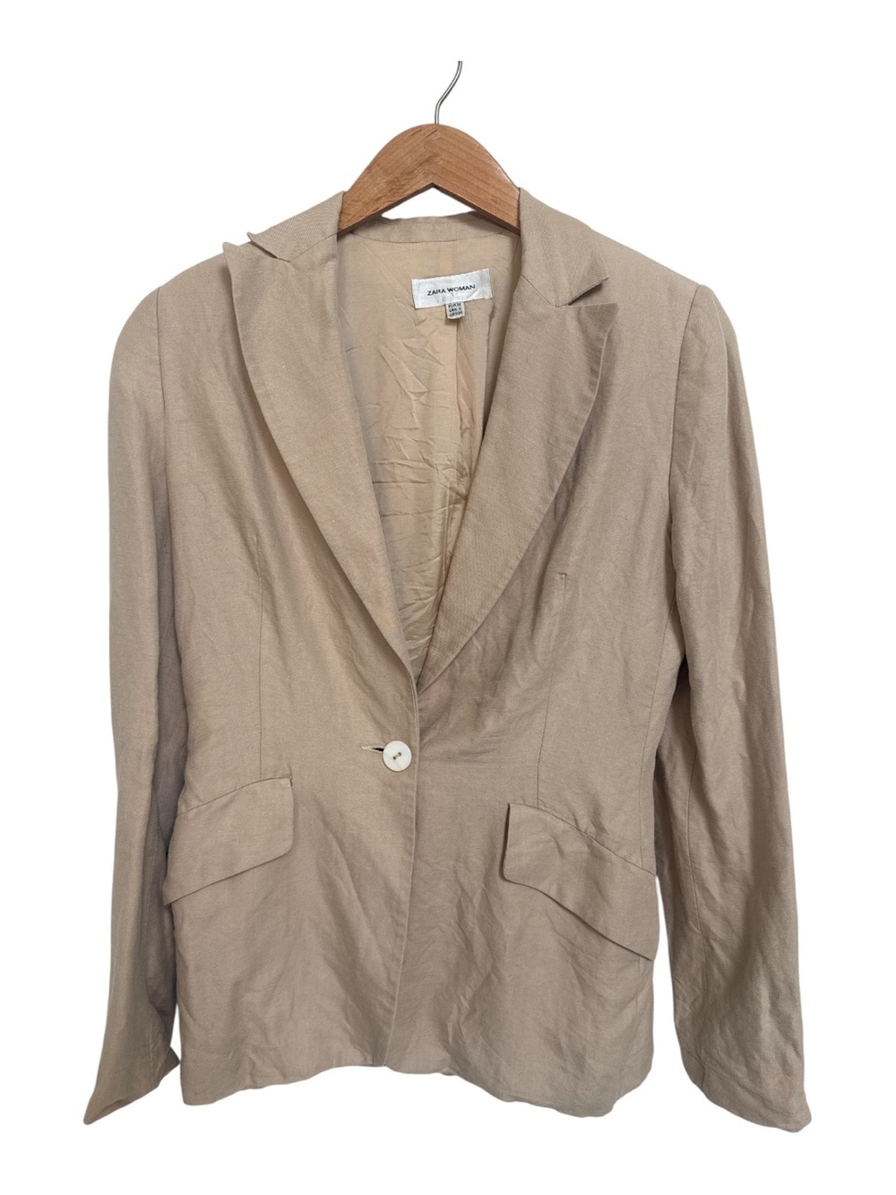 Zara Linen Beige Single-Button Blazer